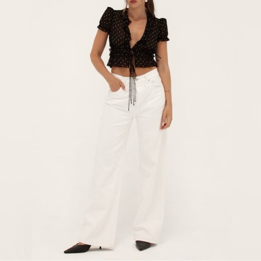 NEW Rumored Jukebox Top in Classic Dot Sheer Black White Women's Large $88 - Picture 5 of 12